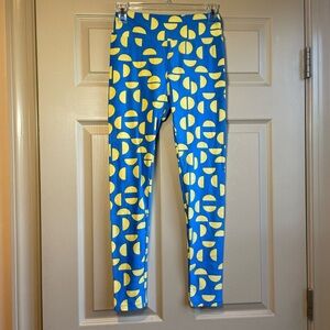 LuLaRoe Women’s Leggings with Blue and Yellow Geometric‎ Design, NWOT, OS (2-10)